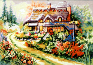 Канва жесткая с рисунком "Цветущий палисадник". Арт 14.802                  