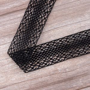 Мерсеризованное хлопковое кружево, 50 мм, цвет черный. Арт 3763/14                 