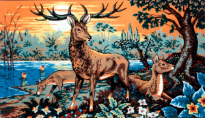 Канва жесткая с рисунком "Олень с олененком". Арт A.985                   