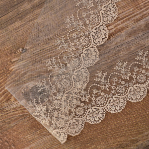 Вышивка на тюле, 85 мм, цвет розовый. Арт I639/F3