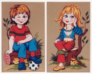 Канва жесткая с рисунком "Девочка  и мальчик с мячом". Арт D.292                   