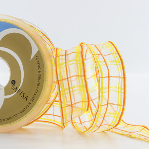 Лента органза с рисунком с проволокой по краю SAFISA, 25 мм, 15 м, цвет 32. Арт 25308-25мм-32