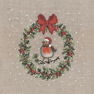Набор для вышивания "December Wreath Robin Bird" (Декабрьский Венок Малиновка), 14.5 х 14.5 см. Арт 2699