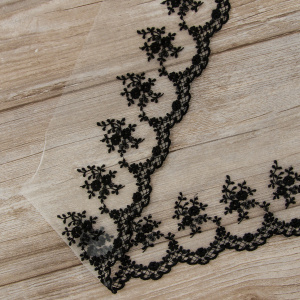 Вышивка на тюле, 136 мм, цвет черный. Арт I672/14