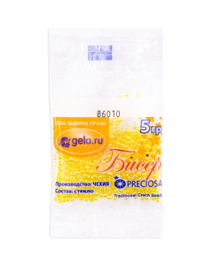Бисер Preciosa №10, 5 г., цвет № 86010 желтый блестящий прозрачный. Арт G 86010
