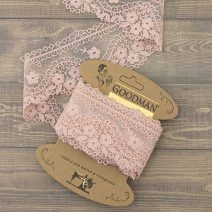 Кружево-вышивка на тюле, 65 мм, цвет бледно-розовый, 100% полиэстер, 3,5 м. Арт WT-30675.226