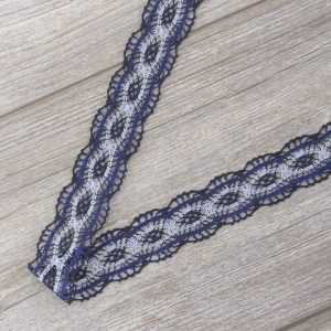 Мерсеризованное хлопковое кружево, 33 мм, цвет тёмно-голубой. Арт 2205/F4