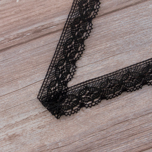 Мерсеризованное хлопковое кружево, 35 мм, цвет черный. Арт 2222/14