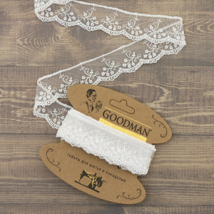 Кружево-вышивка на тюле, 32 мм, цвет белый, 100% полиэстер, 3,5 м. Арт T-30115.212