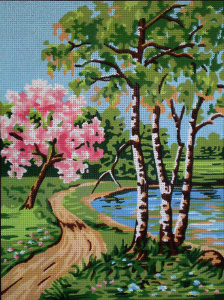 Канва жесткая с рисунком "Березы у воды". Арт 40.135                  