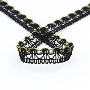 Тесьма PEGA тип отделочная, цвет черный с золотом, 15 мм. Арт 844153415DB004          