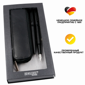 Набор ручек "Eleganza" в кожаном чехле, перьевая и шариковая, цвет корпуса черный. Арт 34573