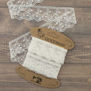 Кружево-вышивка на тюле, 42 мм, цвет молочный, 100% полиэстер, 3,5 м. Арт T-2443.112