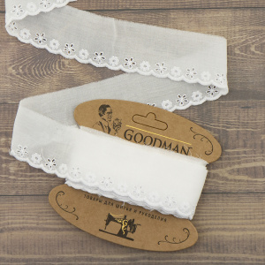 Шитье-вышивка на батисте, прошва, 45 мм, цвет белый, 50% полиэстер, 50 % хлопок, 3,5 м. Арт 4B1130.212