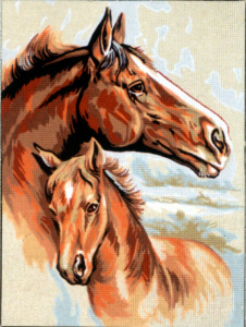 Канва жесткая с рисунком " Мама и жеребенок". Арт 40.104                  