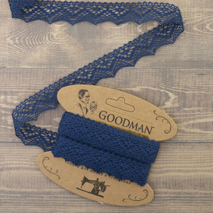 Кружево плетеное, 25 мм, цвет синий, 100% хлопок, 5 м. Арт K-5003-242