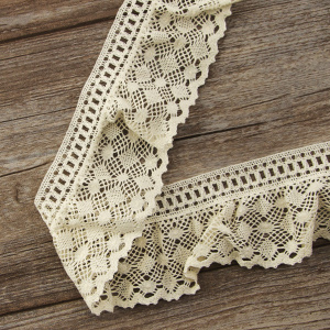 Мерсеризованное хлопковое кружево, 80 мм, цвет шампань. Арт 2217/72
