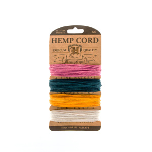 Шнуры на блистере HEMPTIQUE #20 - 1 мм, 4 цвета по 9,1 м. Арт HC20SP