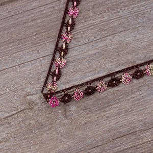 Мерсеризованное хлопковое кружево, 13 мм, цвет коричневый с розово-бежевым. Арт 3615/B5