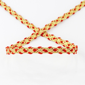 Тесьма PEGA тип декоративная люрексная, цвет красный с золотом, 6,5 мм. Арт 881115517DA701          