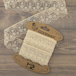 Кружево-вышивка на тюле, 45 мм, цвет бежевый, 100% полиэстер, 3,5 м. Арт T-1281.371