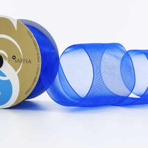 Лента органза SAFISA мини-рулон, 39 мм, 2 м, цвет 13, синий. Арт P00520-39мм-13          
