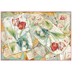 Бумага упаковочная "Тюльпаны", рисовая, 48 х 33 см. Арт DFS375