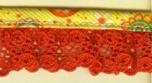 Кружево-рюш с окантовкой косой бейкой, 25 мм, цвет рыжий. Арт 144322/11
