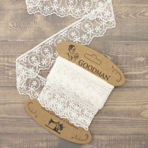 Кружево-вышивка на тюле, 45 мм, цвет молочный, 100% полиэстер, 3,5 м. Арт T-1281.112