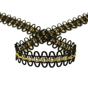 Тесьма PEGA декоративная с люрексом, цвет коричневый с золотом, 16 мм. Арт 844149916DA702          