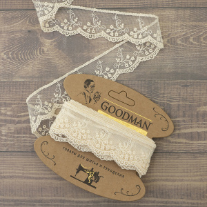 Кружево-вышивка на тюле, 32 мм, цвет бежевый, 100% полиэстер, 3,5 м. Арт T-30115.371