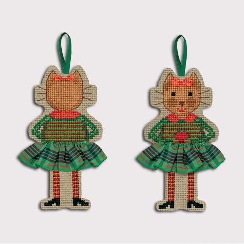 Набор для вышивания:"Cat in skottish tartan Skirt green" (Кошка в клетчатой юбке зеленого цвета). Арт 2637