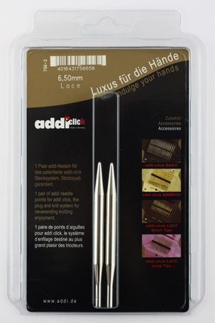 Дополнительные спицы с удлиненным кончиком к addiClick LACE SHORT, №6.5, латунь. Арт 756-7/6.5-000