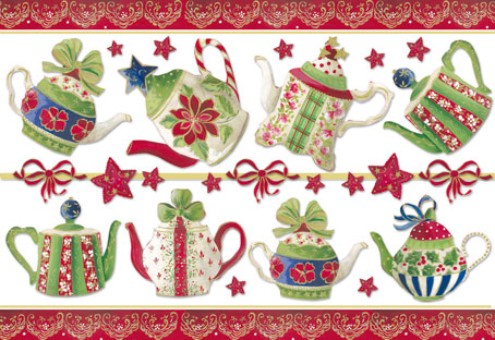 Бумага упаковочная с контурным золочением "Чайники", рисовая, 48 х 33 см. Арт DFS170G                 