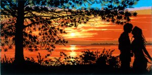 Канва жесткая с рисунком "Поцелуй на закате". Арт 17.191                  