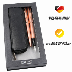 Набор ручек "Eleganza" в кожаном чехле, перьевая и шариковая, цвет корпуса розовое золото. Арт 34574