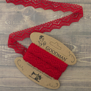 Кружево плетеное, 25 мм, цвет красный, 100% хлопок, 5 м. Арт K-5003-216