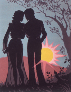 Канва жесткая с рисунком "Пара, силуэт на утренней заре ". Арт D.250                   