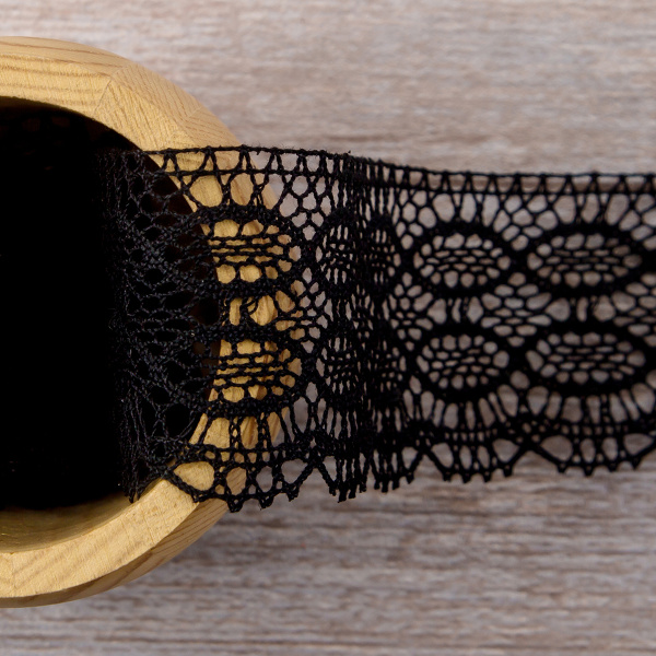 Мерсеризованное хлопковое кружево, 45 мм, цвет черный. Арт 3745/14                 