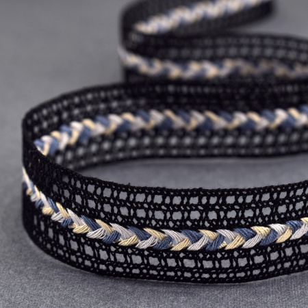 Мерсеризованное хлопковое кружево, 28 мм, цвет чёрный. Арт 2197/14