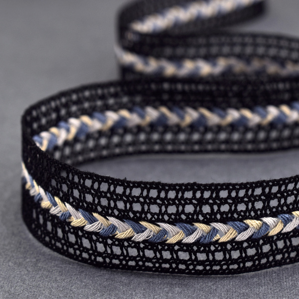 Мерсеризованное хлопковое кружево, 28 мм, цвет чёрный. Арт 2197/14