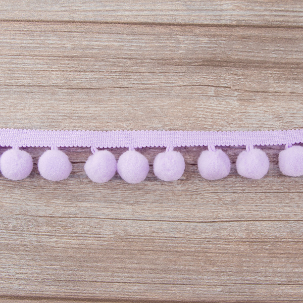 Тесьма с помпонами, диаметр 20 мм, цвет сиреневый. Арт PA-40-col.400