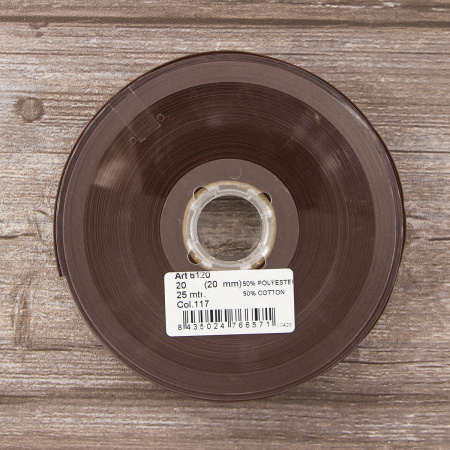 Косая бейка хлопок/полиэстер 20 мм, 25 м, цвет 117, шоколад. Арт 6120-20мм-117           
