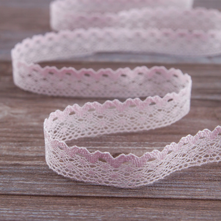 Мерсеризованное хлопковое кружево, 20 мм, цвет светло-розовый. Арт 2019/06