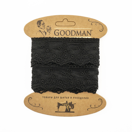 Кружево-вышивка на тюле, 42 мм, цвет черный, 100% полиэстер, 3,5 м. Арт T-2443.13