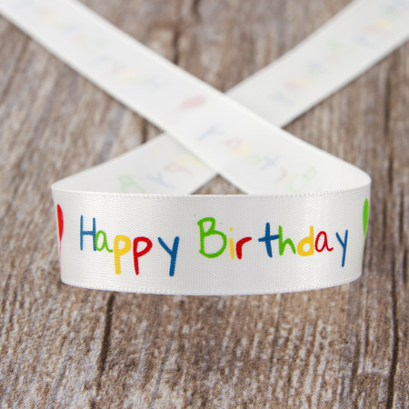 Лента атласная на картонной мини-катушке "Happy Birthday". Арт VR15.509