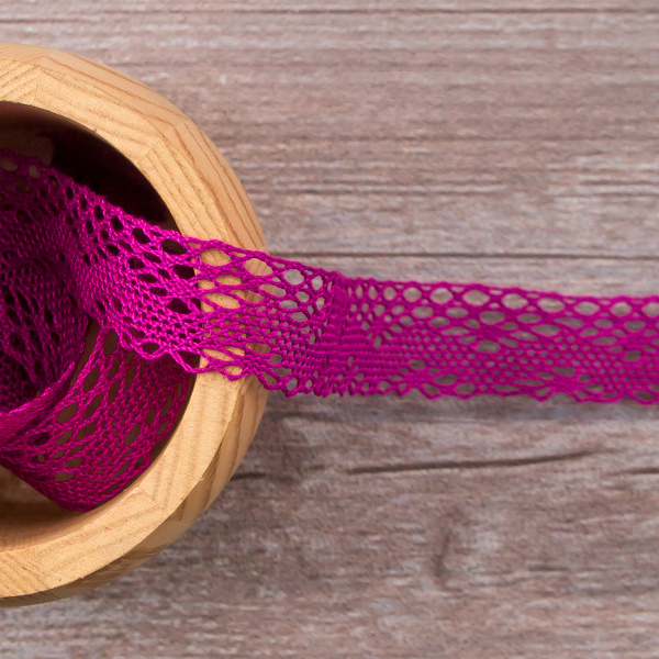 Мерсеризованное хлопковое кружево, 20 мм, цвет цикламеновый. Арт 1796/25