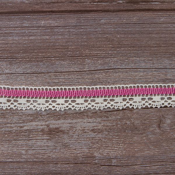Мерсеризованное хлопковое кружево, 22 мм, цвет сливочный с розовым. Арт 1745/F0
