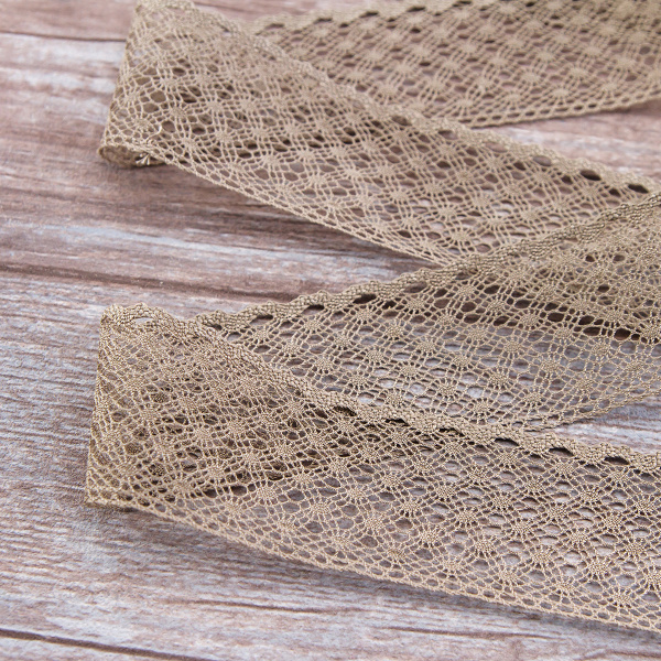 Мерсеризованное хлопковое кружево, 50 мм, цвет темно-бежевый. Арт 2040/5T