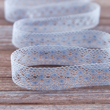 Мерсеризованное хлопковое кружево, 20 мм, цвет светло-голубой. Арт 2020/19